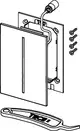 Sensorblende aus Glas mit Montageelementen und einem Werkzeug zur Installation, präsentiert von TECE. Die Blende dient zur Abdeckung eines Sensors in einem weißen Design.